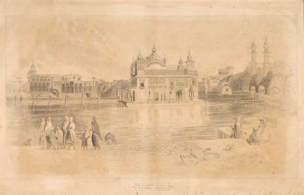 A traditional painting of Guru Arjan, the fifth Sikh Guru.