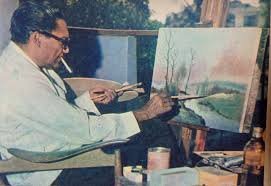 Ashok Kumar painting a canvas