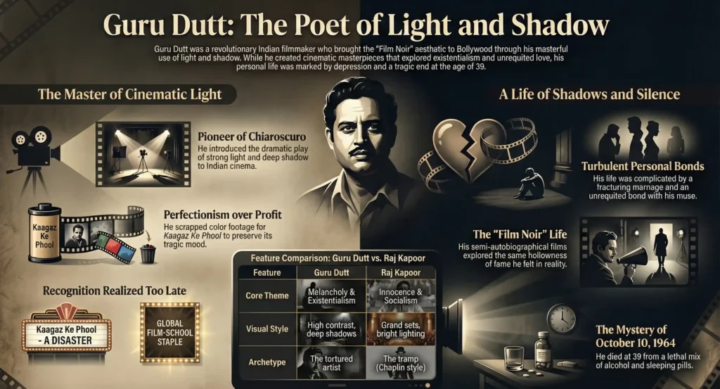 Guru Dutt Biography: A Life of Shadows, Silence, and Cinema