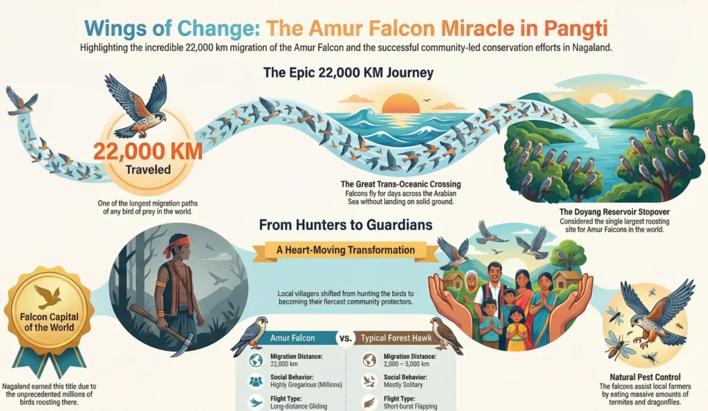 The 22000 Kilometer Journey of the Amur Falcons of Pangti