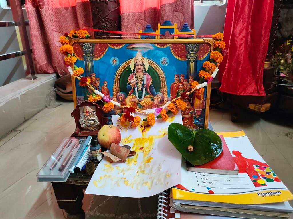 Bhai Dooj: How Yama and Yamuna Became a Festival of Siblings Chitragupta Bhagwan pooja on the ocassion of bhaidooj 02.jpg — related to How the Sibling Bond of Yama and Yamuna Created Bhai Dooj