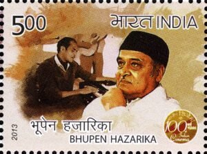 On This Day in India Bhupen Hazarika on a 2013 Indian postage stamp