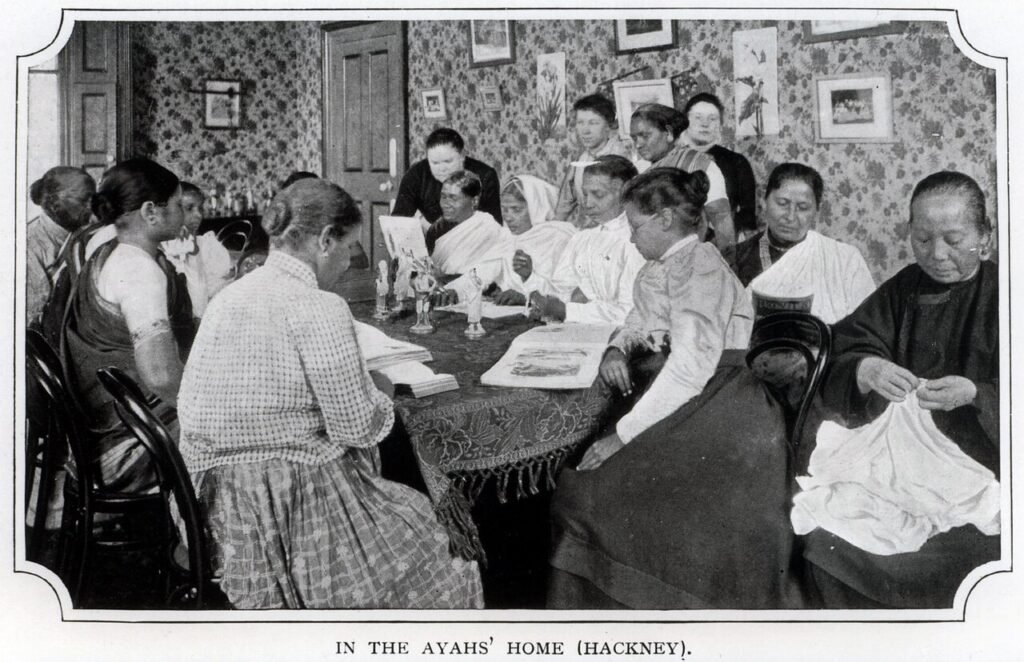 Interior of the Ayahs Home in Hackney around 1901.