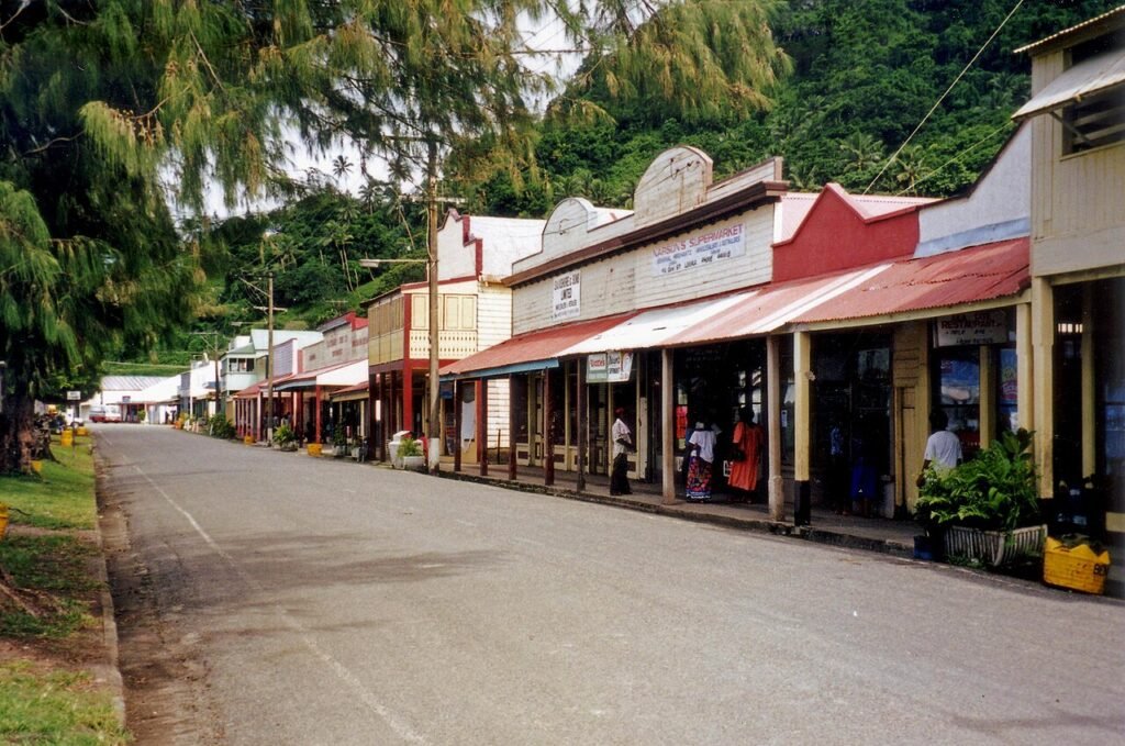Modern view of Beach Street in the historic Fijian port town of Levuka.