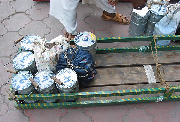 Documentary photograph of Mumbai lunchbox delivery workers.