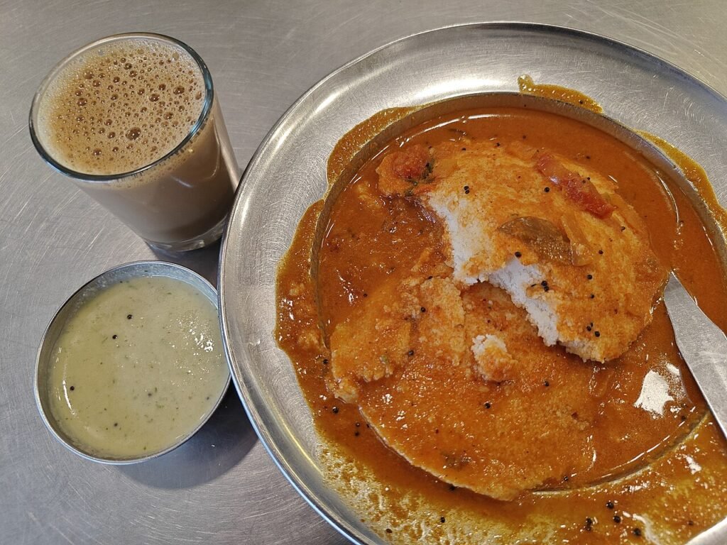 An idli and filter coffee breakfast at a real Udupi restaurant in Bengaluru.